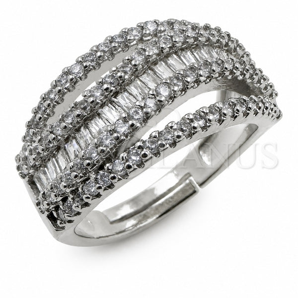 Anillo Multi Piedra 01.471.0049 Oro Laminado Blanco, Diseño de Baguette, con Zirconia Cubica Blanca, Pulido, Rodinado (Talla Unica)
