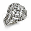 Anillo Multi Piedra 01.471.0050 Oro Laminado Blanco, Diseño de Baguette y Cluster, con Zirconia Cubica Blanca, Pulido, Rodinado (Talla Unica)