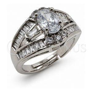 Anillo Multi Piedra 01.471.0051 Oro Laminado Blanco, Diseño de Baguette y Cluster, con Zirconia Cubica Blanca, Pulido, Rodinado (Talla Unica)