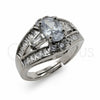 Anillo Multi Piedra 01.471.0051 Oro Laminado Blanco, Diseño de Baguette y Cluster, con Zirconia Cubica Blanca, Pulido, Rodinado (Talla Unica)
