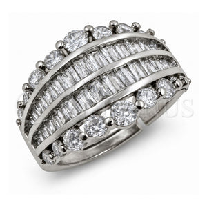 Anillo Multi Piedra 01.471.0052 Oro Laminado Blanco, Diseño de Baguette, con Zirconia Cubica Blanca, Pulido, Rodinado (Talla Unica)