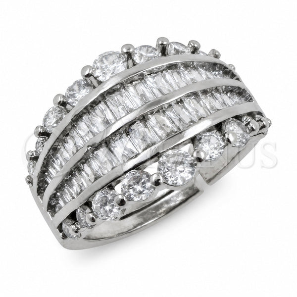 Anillo Multi Piedra 01.471.0052 Oro Laminado Blanco, Diseño de Baguette, con Zirconia Cubica Blanca, Pulido, Rodinado (Talla Unica)