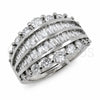 Anillo Multi Piedra 01.471.0052 Oro Laminado Blanco, Diseño de Baguette, con Zirconia Cubica Blanca, Pulido, Rodinado (Talla Unica)