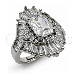 Anillo Multi Piedra 01.471.0053 Oro Laminado Blanco, Diseño de Baguette y Cluster, con Zirconia Cubica Blanca, Pulido, Rodinado (Talla Unica)