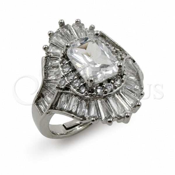 Anillo Multi Piedra 01.471.0053 Oro Laminado Blanco, Diseño de Baguette y Cluster, con Zirconia Cubica Blanca, Pulido, Rodinado (Talla Unica)