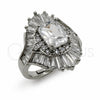 Anillo Multi Piedra 01.471.0053 Oro Laminado Blanco, Diseño de Baguette y Cluster, con Zirconia Cubica Blanca, Pulido, Rodinado (Talla Unica)