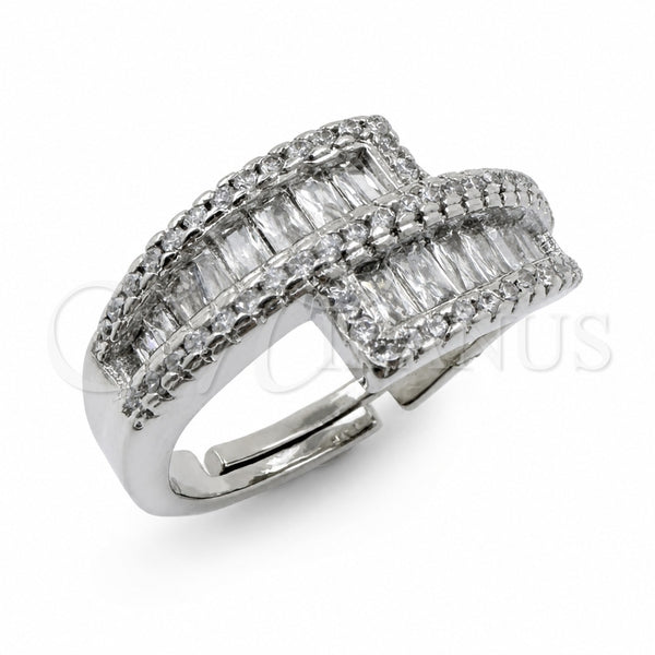 Anillo Multi Piedra 01.471.0054 Oro Laminado Blanco, Diseño de Baguette, con Zirconia Cubica Blanca, Pulido, Rodinado (Talla Unica)