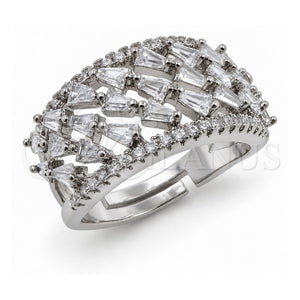 Anillo Multi Piedra 01.471.0056 Oro Laminado Blanco, Diseño de Baguette, con Zirconia Cubica Blanca, Pulido, Rodinado (Talla Unica)