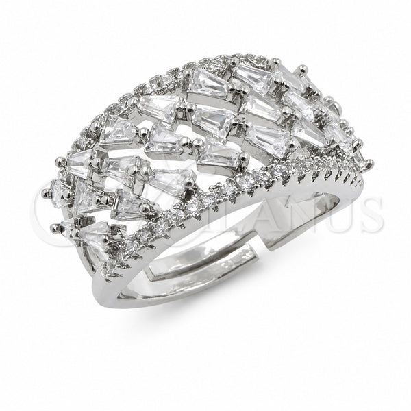 Anillo Multi Piedra 01.471.0056 Oro Laminado Blanco, Diseño de Baguette, con Zirconia Cubica Blanca, Pulido, Rodinado (Talla Unica)
