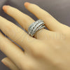 Anillo Multi Piedra 01.471.0057 Oro Laminado Blanco, Diseño de Oja y Flecha, con Zirconia Cubica Blanca, Pulido, Rodinado (Talla Unica)
