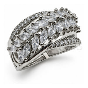Anillo Multi Piedra 01.471.0057 Oro Laminado Blanco, Diseño de Oja y Flecha, con Zirconia Cubica Blanca, Pulido, Rodinado (Talla Unica)