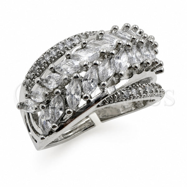 Anillo Multi Piedra 01.471.0057 Oro Laminado Blanco, Diseño de Oja y Flecha, con Zirconia Cubica Blanca, Pulido, Rodinado (Talla Unica)
