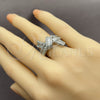 Anillo Multi Piedra 01.471.0058 Oro Laminado Blanco, Diseño de Arco y Nudo, con Zirconia Cubica Blanca, Pulido, Rodinado (Talla Unica)