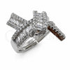 Anillo Multi Piedra 01.471.0058 Oro Laminado Blanco, Diseño de Arco y Nudo, con Zirconia Cubica Blanca, Pulido, Rodinado (Talla Unica)