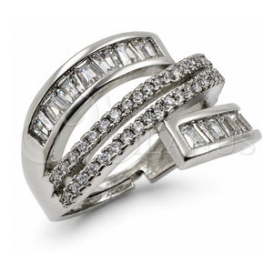 Anillo Multi Piedra 01.471.0059 Oro Laminado Blanco, Diseño de Baguette, con Zirconia Cubica Blanca, Pulido, Rodinado (Talla Unica)