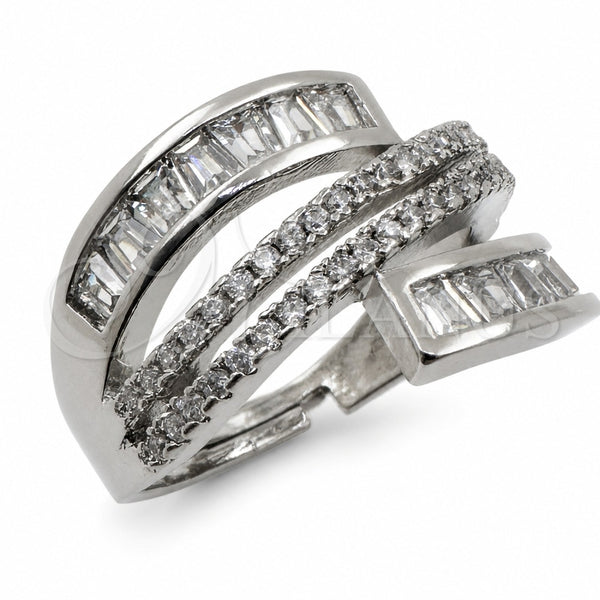 Anillo Multi Piedra 01.471.0059 Oro Laminado Blanco, Diseño de Baguette, con Zirconia Cubica Blanca, Pulido, Rodinado (Talla Unica)