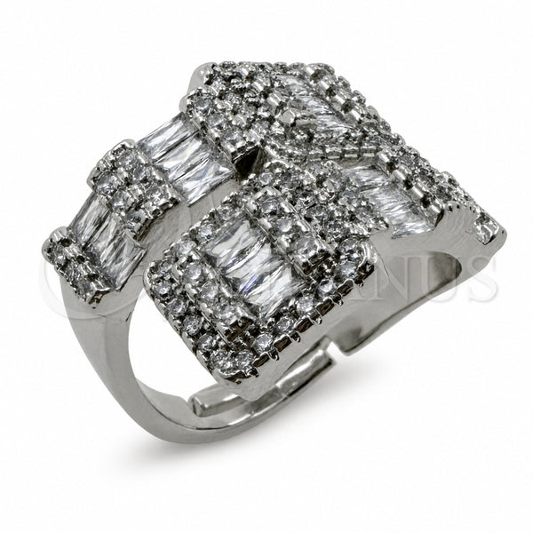 Anillo Multi Piedra 01.471.0061 Oro Laminado Blanco, Diseño de Baguette y Hebilla del Cinturón, Pulido, Rodinado (Talla Unica)