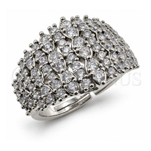 Anillo Multi Piedra 01.471.0062 Oro Laminado Blanco, con Zirconia Cubica Blanca, Pulido, Rodinado (Talla Unica)