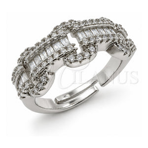 Anillo Multi Piedra 01.471.0063 Oro Laminado Blanco, Diseño de Hebilla del Cinturón y Baguette, con Zirconia Cubica Blanca, Pulido, Rodinado (Talla Unica)