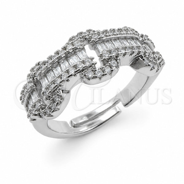 Anillo Multi Piedra 01.471.0063 Oro Laminado Blanco, Diseño de Hebilla del Cinturón y Baguette, con Zirconia Cubica Blanca, Pulido, Rodinado (Talla Unica)