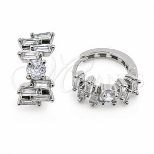 Argolla Huggie 02.471.0004.16 Oro Laminado Blanco, Diseño de Baguette, con Zirconia Cubica Blanca, Pulido, Rodinado