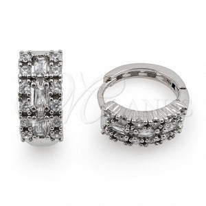 Argolla Huggie 02.471.0005.16 Oro Laminado Blanco, Diseño de Baguette y Cluster, con Zirconia Cubica Blanca, Pulido, Rodinado