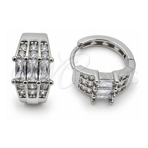 Argolla Huggie 02.471.0006 Oro Laminado Blanco, Diseño de Baguette, con Zirconia Cubica Blanca, Pulido, Rodinado