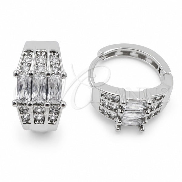 Argolla Huggie 02.471.0006 Oro Laminado Blanco, Diseño de Baguette, con Zirconia Cubica Blanca, Pulido, Rodinado