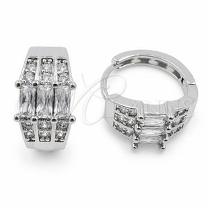 Argolla Huggie 02.471.0006 Oro Laminado Blanco, Diseño de Baguette, con Zirconia Cubica Blanca, Pulido, Rodinado