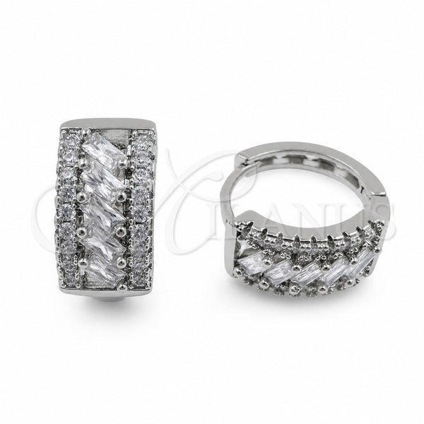 Argolla Huggie 02.471.0007.16 Oro Laminado Blanco, Diseño de Baguette, con Zirconia Cubica Blanca, Pulido, Rodinado