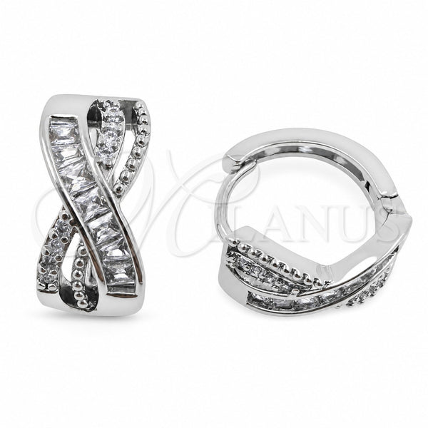 Argolla Huggie 02.471.0010.16 Oro Laminado Blanco, Diseño de Baguette, con Zirconia Cubica Blanca, Pulido, Rodinado