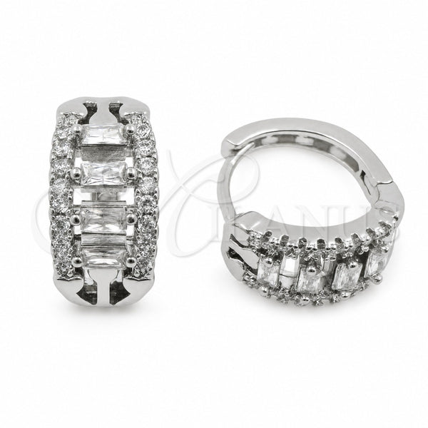 Argolla Huggie 02.471.0012.16 Oro Laminado Blanco, Diseño de Baguette, con Zirconia Cubica Blanca, Pulido, Rodinado