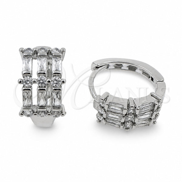 Argolla Huggie 02.471.0013.16 Oro Laminado Blanco, Diseño de Oja, con Zirconia Cubica Blanca, Pulido, Rodinado