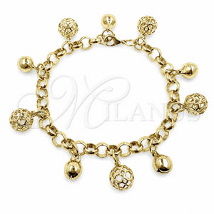 Pulsera Elegante 03.63.2304.08 Oro Laminado, Diseño de Bola y Rolo, Pulido, Tono Dorado (Grosor 07 MM, 8 Pulgadas de Largo)