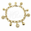 Pulsera Elegante 03.63.2304.08 Oro Laminado, Diseño de Bola y Rolo, Pulido, Tono Dorado (Grosor 07 MM, 8 Pulgadas de Largo)