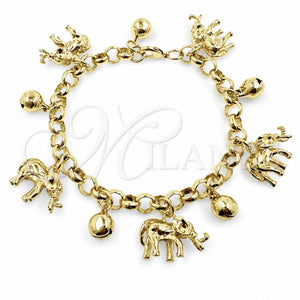 Pulsera Elegante 03.63.2305.08 Oro Laminado, Diseño de Elefante y Rolo, Pulido, Tono Dorado (Grosor 07 MM, 8 Pulgadas de Largo)