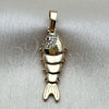 Dije Elegante 05.195.0046 Oro Laminado, Diseño de Pescado, con Zirconia Cubica Blanca y Rubi, Pulido, Tono Dorado