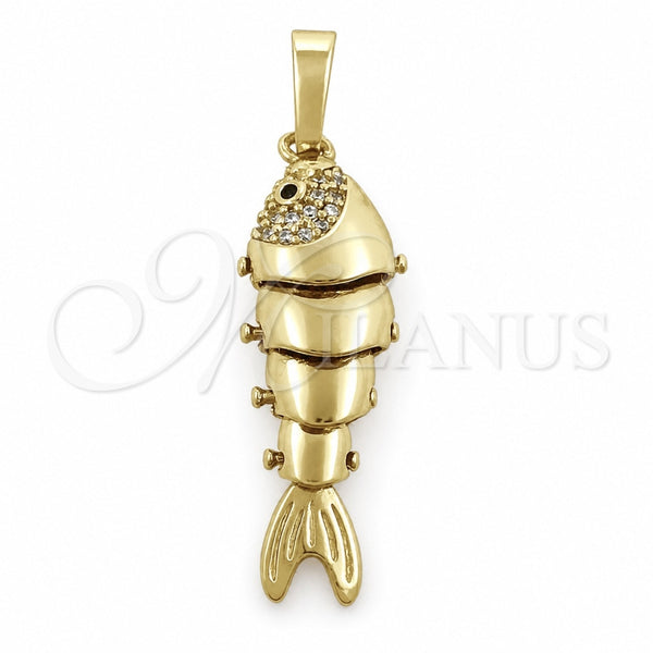 Dije Elegante 05.195.0046 Oro Laminado, Diseño de Pescado, con Zirconia Cubica Blanca y Rubi, Pulido, Tono Dorado