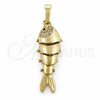 Dije Elegante 05.195.0046 Oro Laminado, Diseño de Pescado, con Zirconia Cubica Blanca y Rubi, Pulido, Tono Dorado