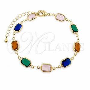 Pulsera Elegante 03.326.0026.06 Oro Laminado, con Cristal Multicolor, Pulido, Tono Dorado (Grosor 06.6 MM, 6 Pulgadas de Largo)