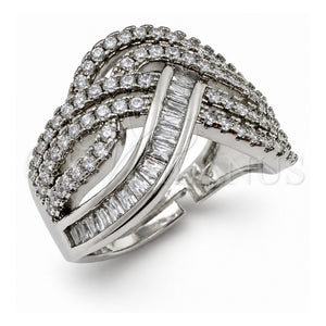 Anillo Multi Piedra 01.471.0064 Oro Laminado Blanco, Diseño de Baguette, con Zirconia Cubica Blanca, Pulido, Rodinado (Talla Unica)