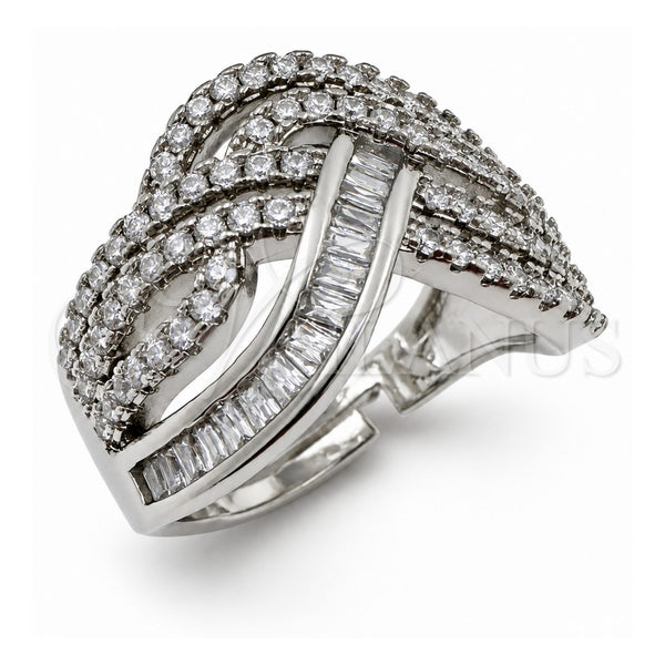 Anillo Multi Piedra 01.471.0064 Oro Laminado Blanco, Diseño de Baguette, con Zirconia Cubica Blanca, Pulido, Rodinado (Talla Unica)
