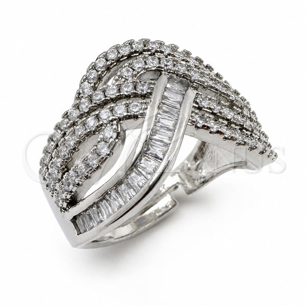 Anillo Multi Piedra 01.471.0064 Oro Laminado Blanco, Diseño de Baguette, con Zirconia Cubica Blanca, Pulido, Rodinado (Talla Unica)