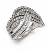 Anillo Multi Piedra 01.471.0064 Oro Laminado Blanco, Diseño de Baguette, con Zirconia Cubica Blanca, Pulido, Rodinado (Talla Unica)