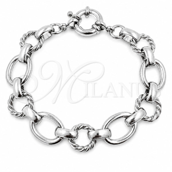 Pulsera Elegante 03.415.0007.1.07 Oro Laminado Blanco, Diseño de Torcido y Rolo, Pulido, Rodinado (Grosor 12 MM, 8 Pulgadas de Largo)