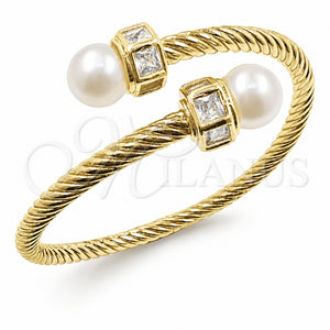 Aro Individual 07.459.0003.1 Oro Laminado, Diseño de Torcido y Bola, con Perla Marfil y Zirconia Cubica Blanca, Pulido, Tono Dorado (Grosor 04.2 MM, Talla Unica)