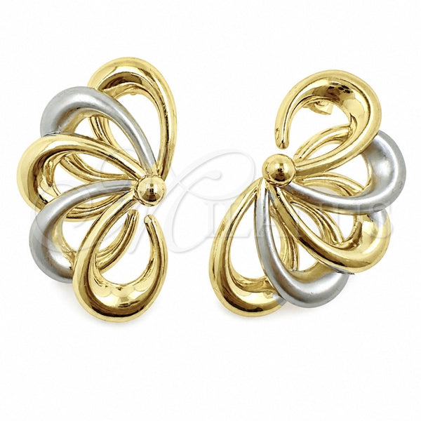 Arete Dormilona 02.472.0006 Oro Laminado, Diseño de Flor, Pulido, Dos Tonos