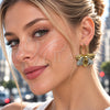 Arete Dormilona 02.472.0007 Oro Laminado, Diseño de Flor y Oja, Diamantado, Dos Tonos
