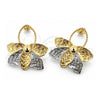 Arete Dormilona 02.472.0007 Oro Laminado, Diseño de Flor y Oja, Diamantado, Dos Tonos