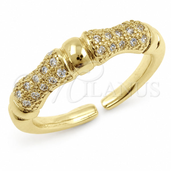 Anillo Multi Piedra 01.472.0002 Oro Laminado, Diseño de Bambu, con Micro Pave Blanca, Pulido, Tono Dorado (Talla Unica)